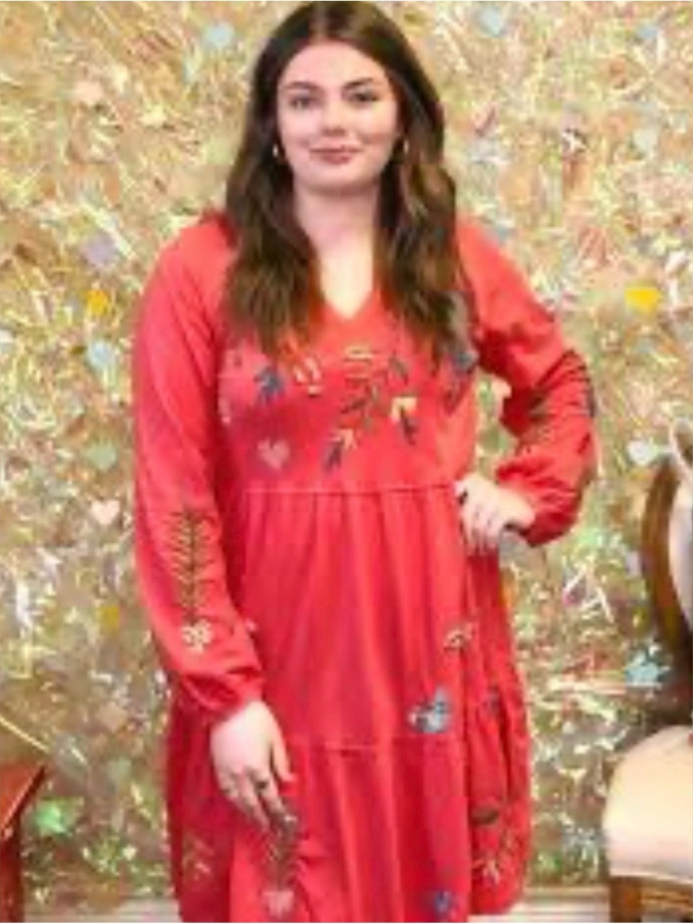 Olive Hill Colorful Embroidered Boho Tiered Midi Dress | Multicolor | Size Large